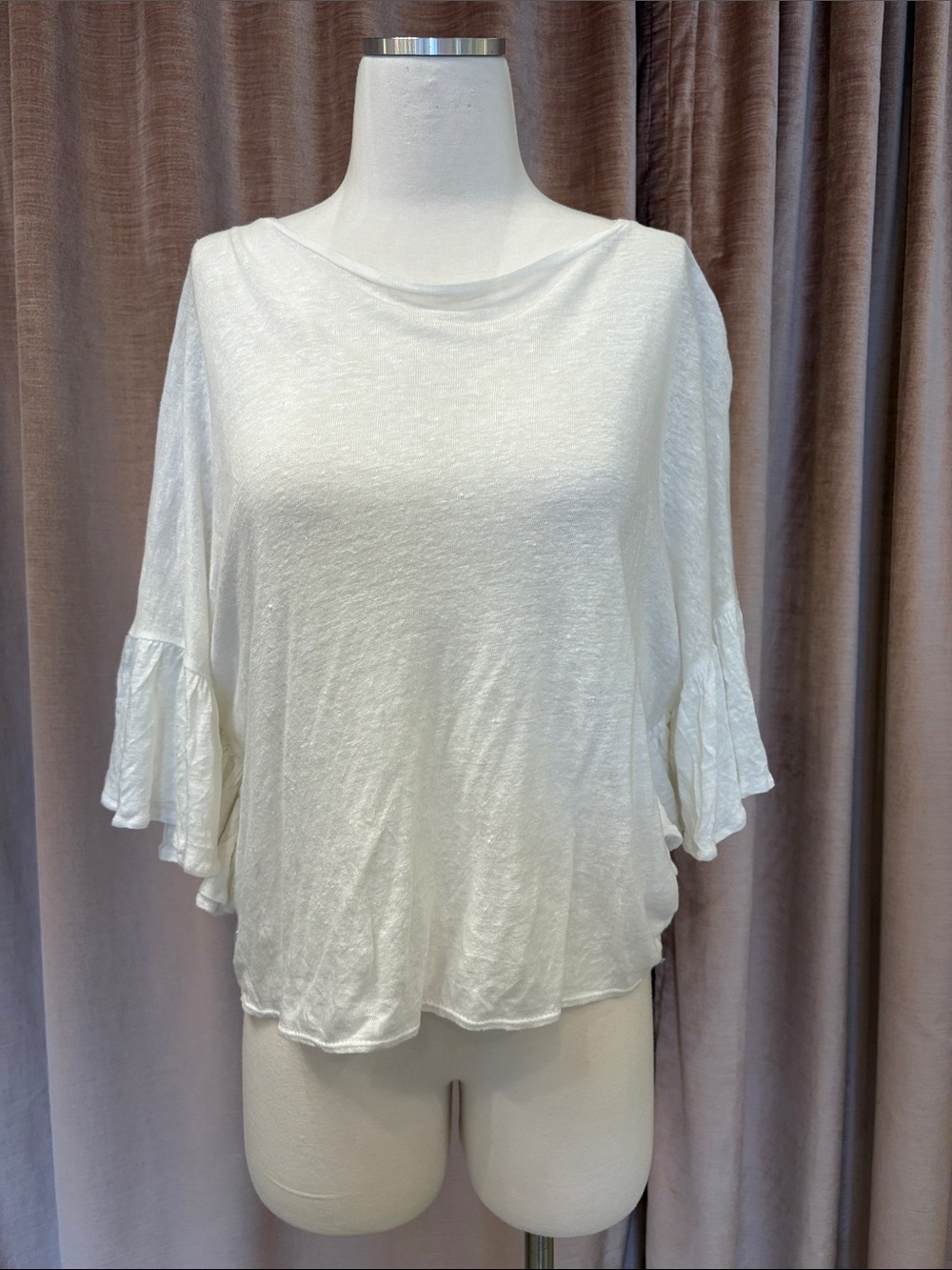 Zara Cream Ruffle Sleeve Tunic Top
